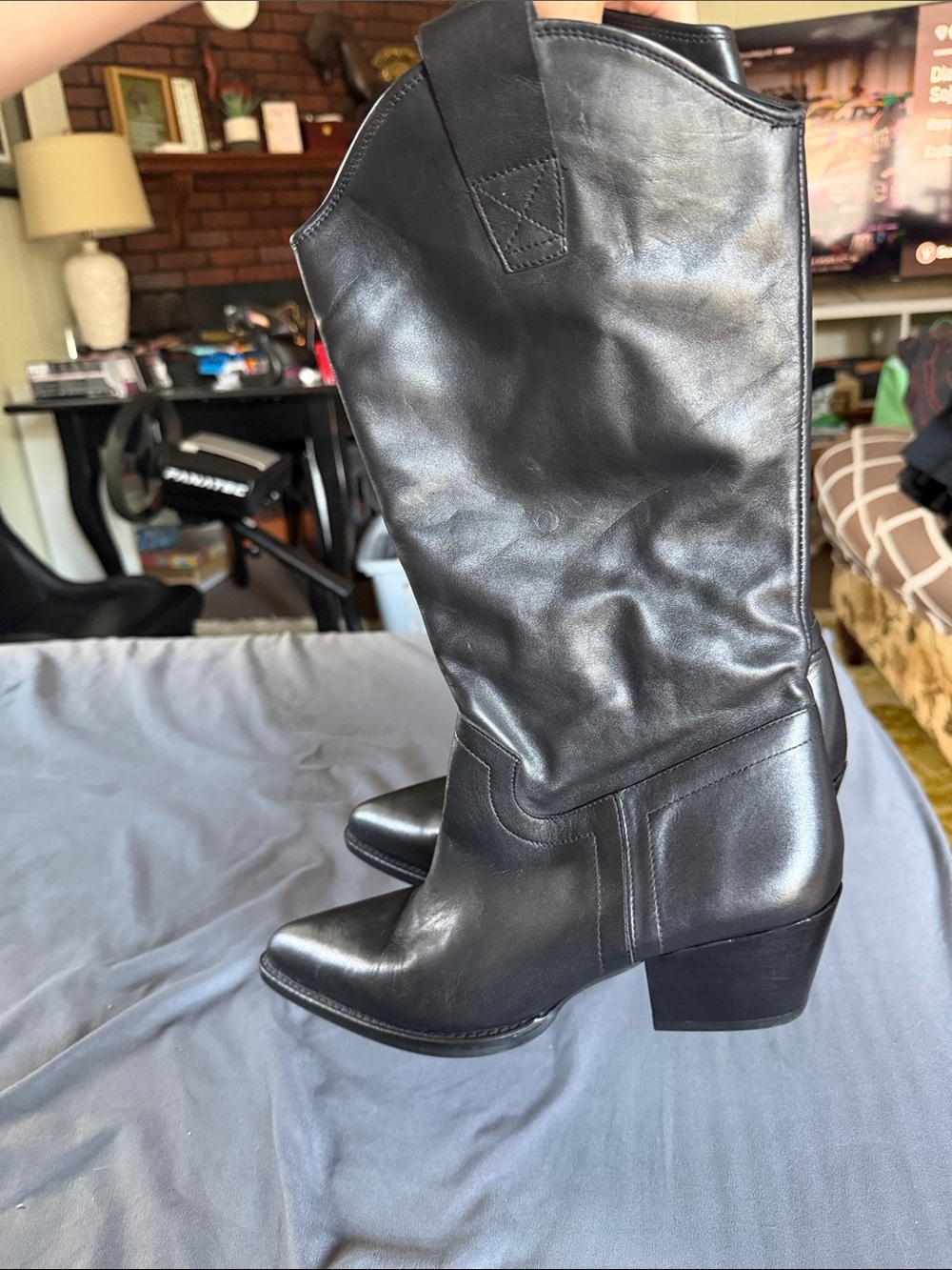 NWT Black Zara heeled Pointed Toe Ankle Cowboy Boots Botin Size 8.5 - Picture 2 of 13